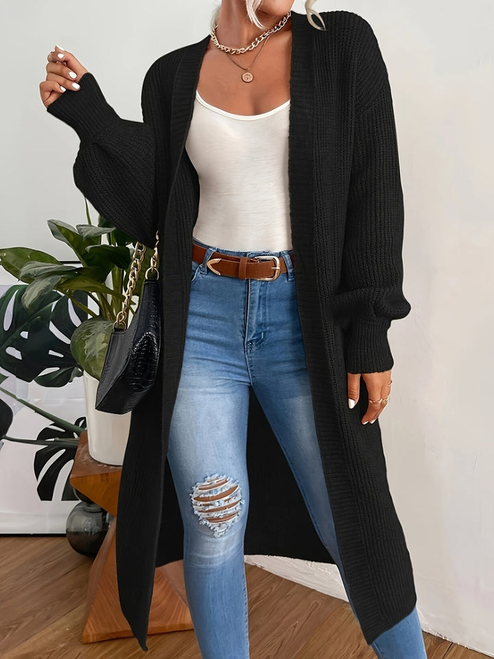 Long cardigan en maille pour femmes – manteau en maille grosse ouverte avec poches et coupe décontractée