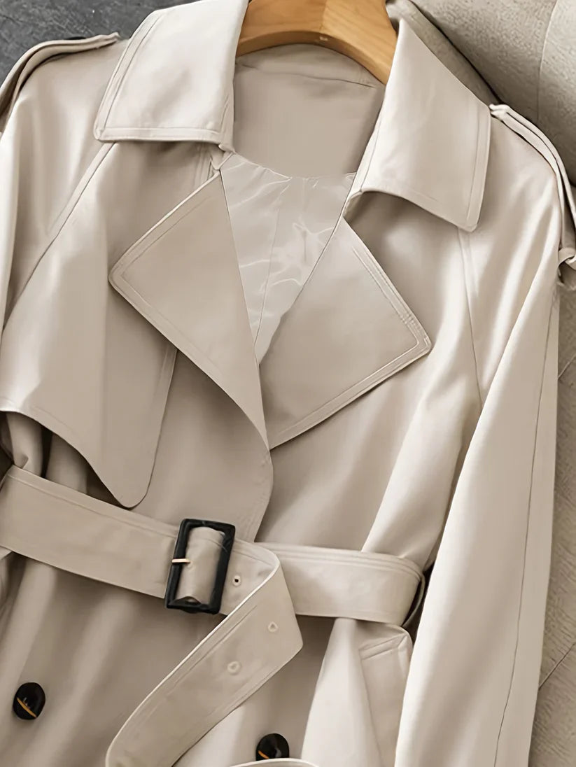 Trench coat monocolore elegante con vestibilità media e cintura per donna | Ideale per primavera e autunno