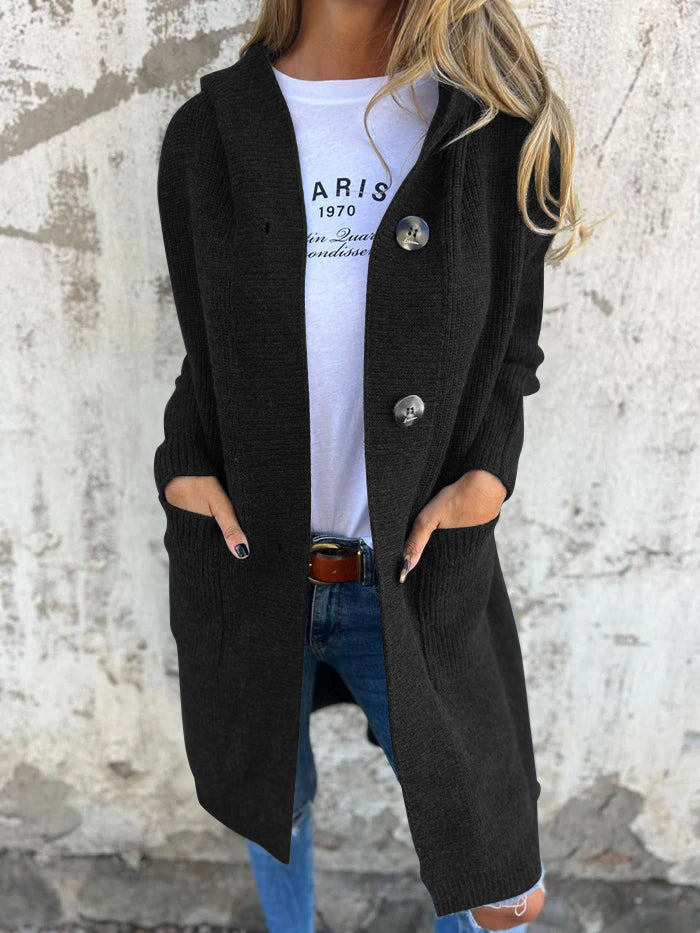 Mayme - Cardigan long en tricot avec capuche