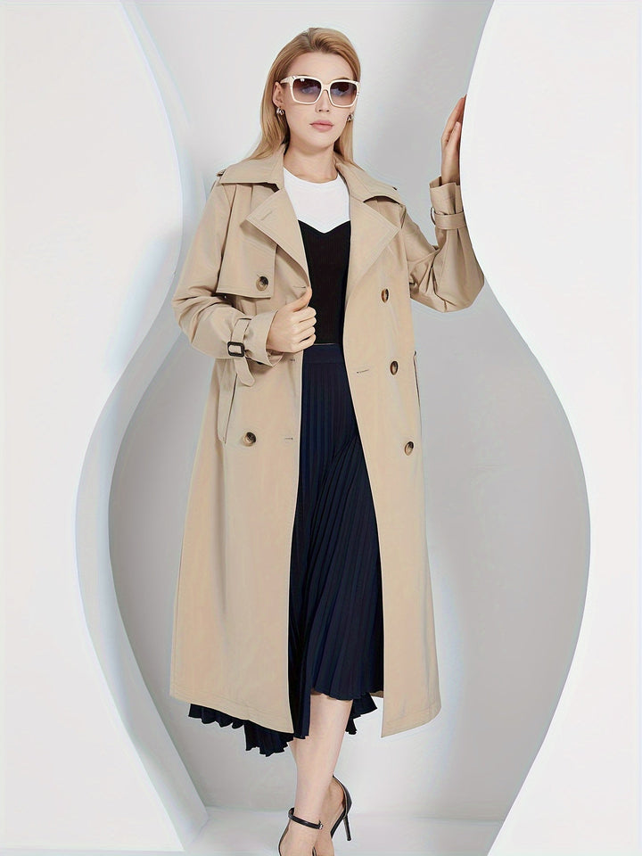 Stilvoller Langarm-Trenchcoat mit einfarbigem Gürtel-Design für Damen | Für den Alltag