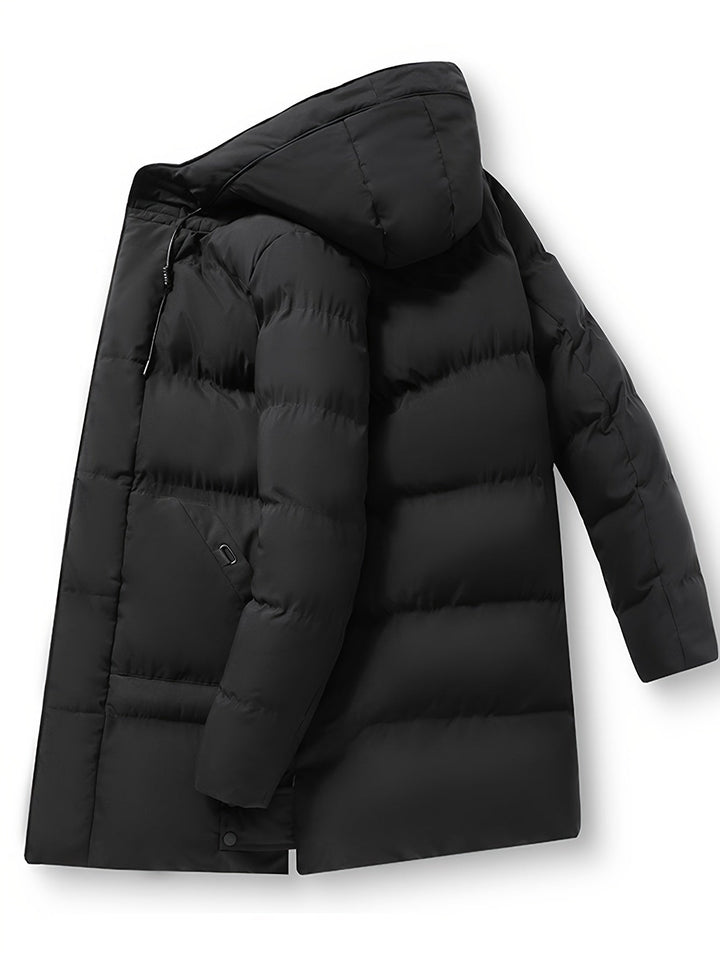 Veste d'hiver noire décontractée matelassée avec capuche pour hommes | Parfaite pour les activités de plein air