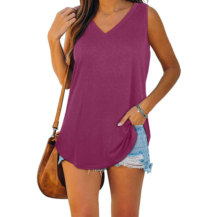 Damen Tanktop mit V-Ausschnitt – Lockeres ärmelloses Basic Shirt für Sommer & Freizeit