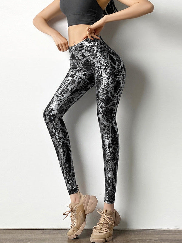 Valentina - Leggings femme taille haute avec motif serpent bronzé