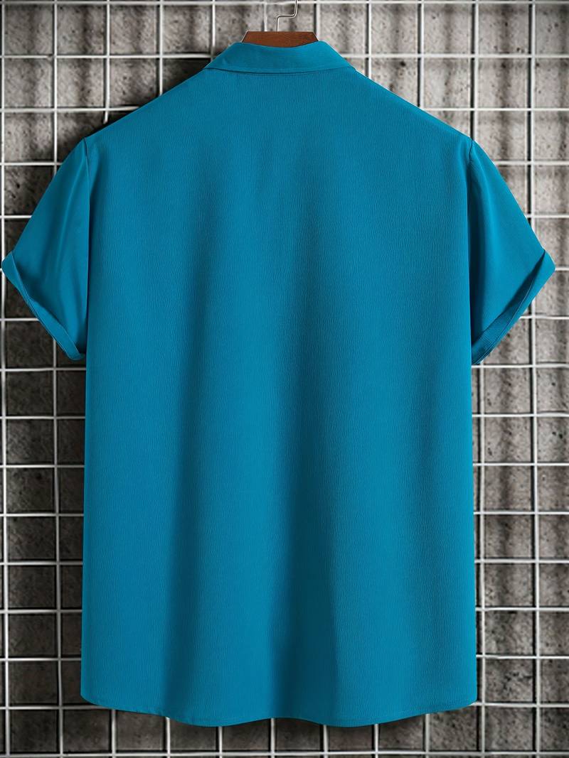 Chemise homme à manches courtes avec patte de boutonnage – Chemise d'été aérée en tissu structuré style décontracté