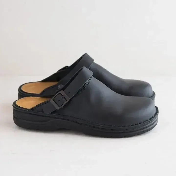 Bequeme Herren Clogs mit verstellbarem Riemen – Rutschfeste Pantoletten aus Leder für Alltag & Freizeit