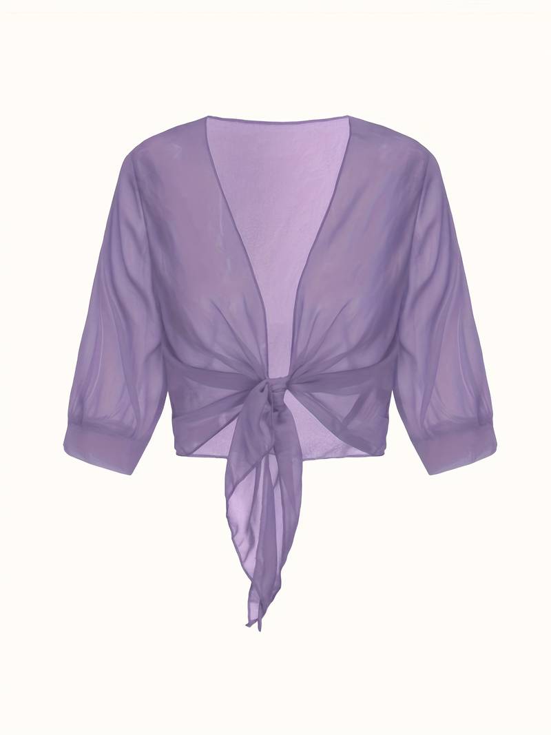 Bolero in chiffon da donna con nodo a fiocco – giacca corta trasparente per abiti da sera e outfit estivi
