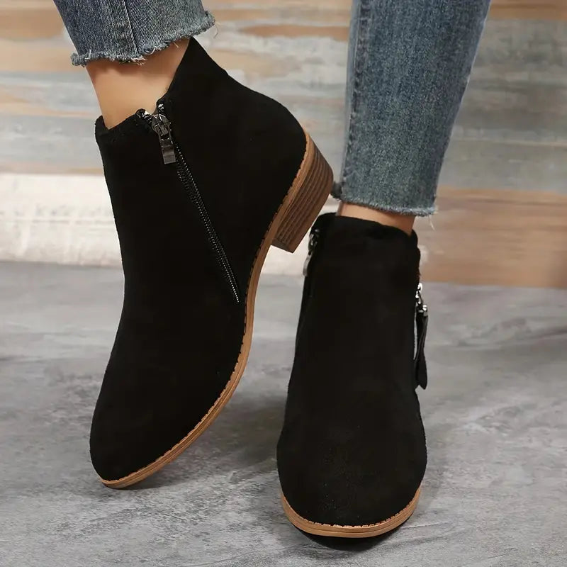 Stylische Wildleder Stiefeletten mit Reissverschluss und Absatz für Damen | Ideal für Herbst/Winter