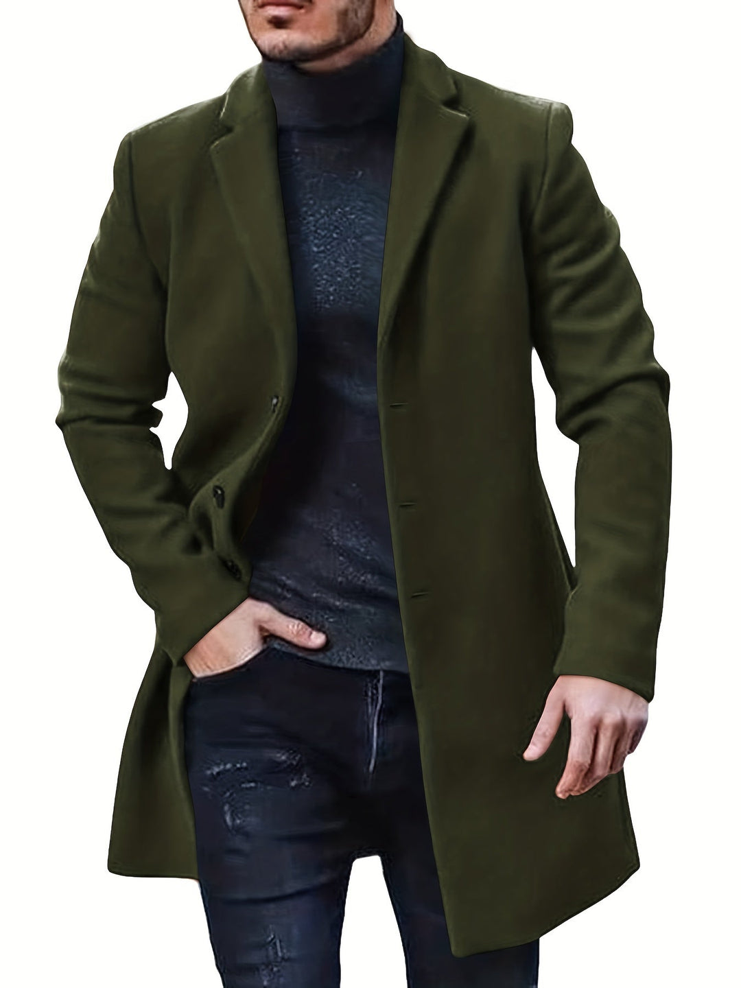 Trench-coat mi-long décontracté à boutons pour hommes | Parfait pour les jours décontractés