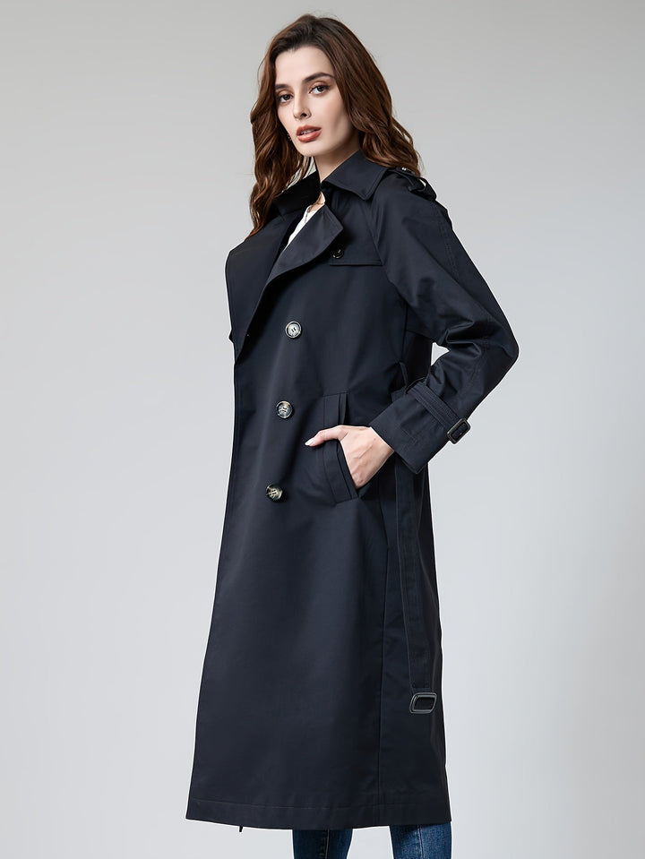 Trench-coat élégant en polyester uni tissé avec poches pour femmes | Idéal pour toutes les occasions