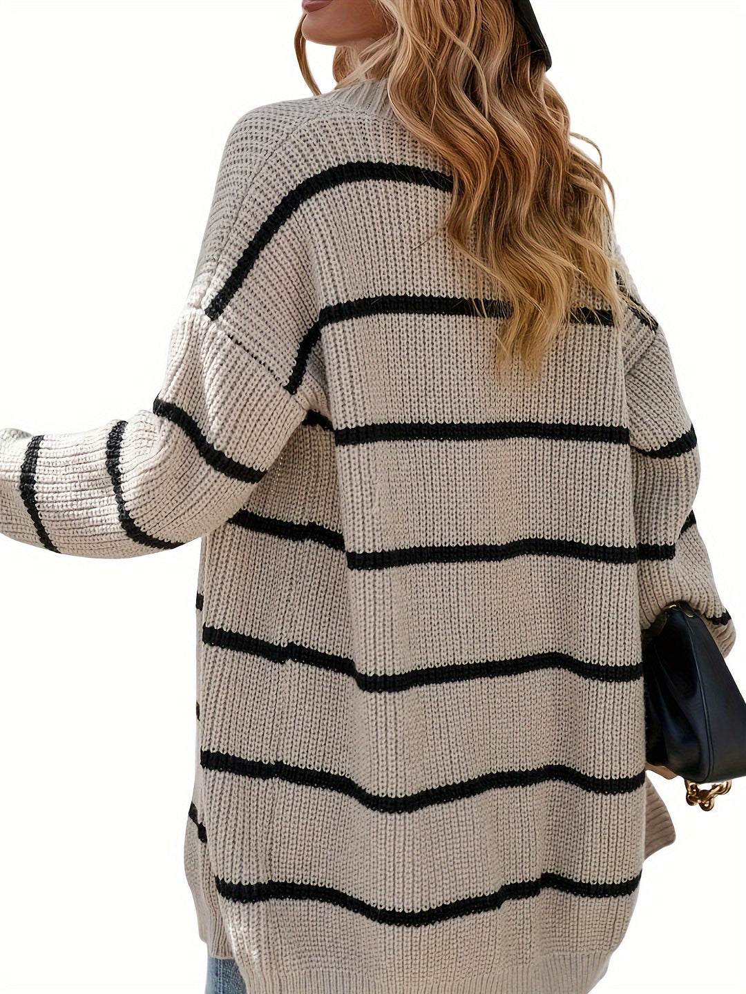 Eleganter gestreifter Wollstrickwaren-Cardigan für Damen | Perfekt für den Alltag
