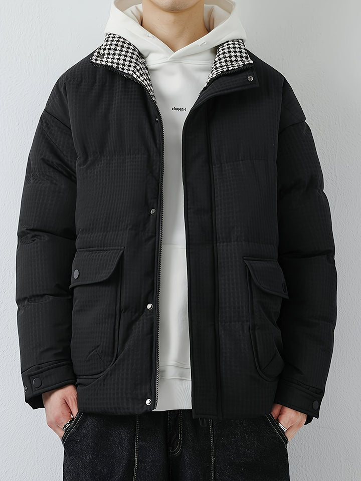 Veste d'hiver matelassée pour homme avec col montant – Veste de mi-saison chaude avec grandes poches et boutons-pression