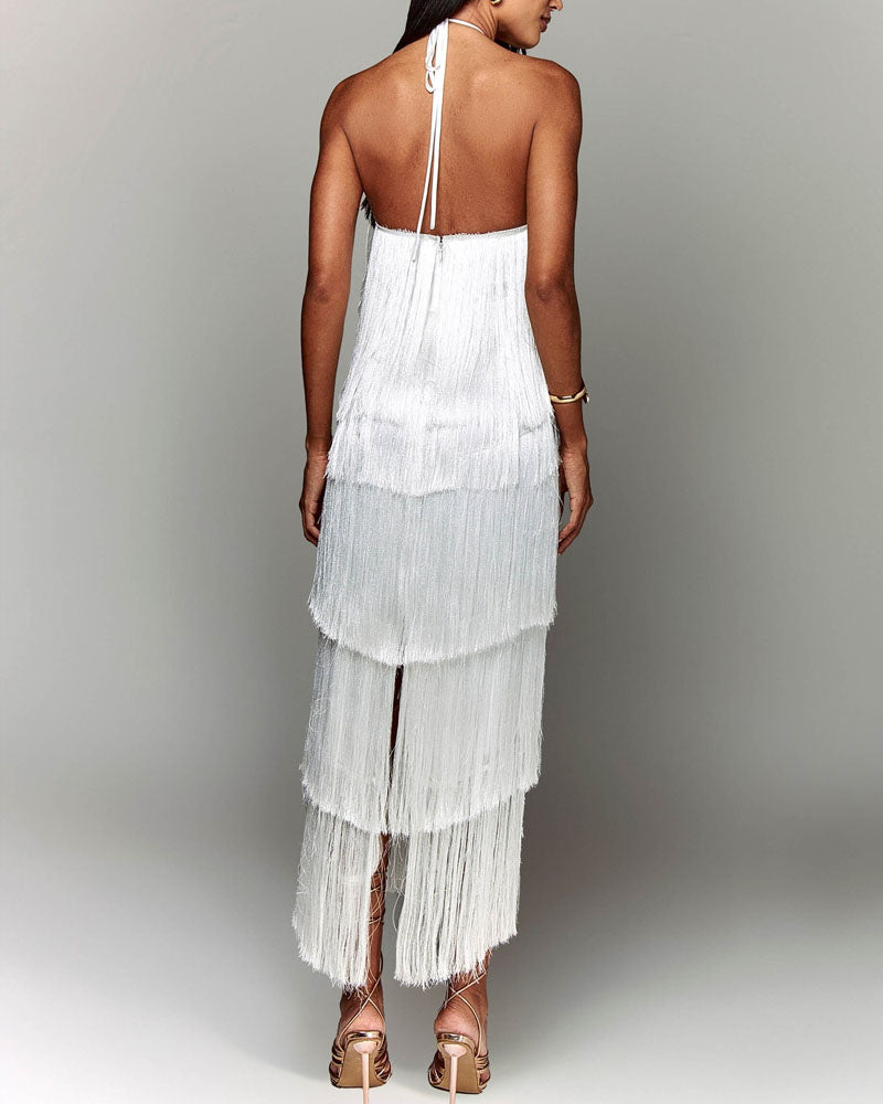Denisse - elegantes Neckholder-Kleid mit Quasten