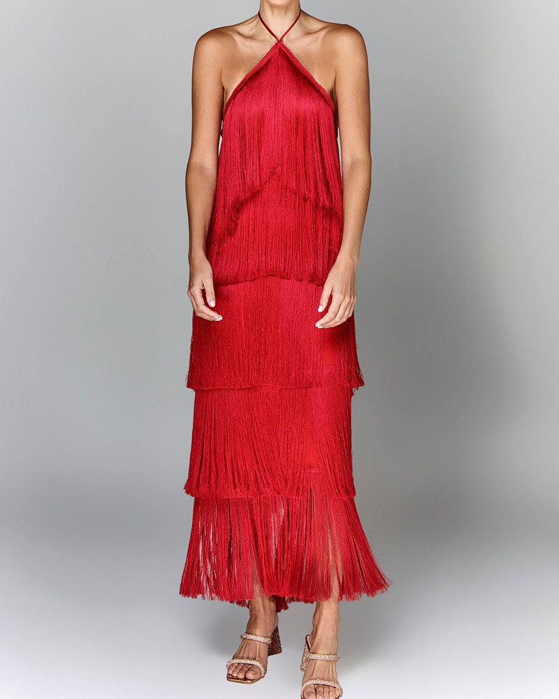 Denisse - elegantes Neckholder-Kleid mit Quasten