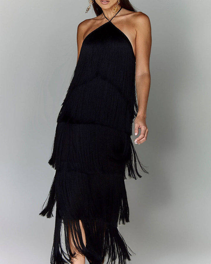 Denisse - elegantes Neckholder-Kleid mit Quasten