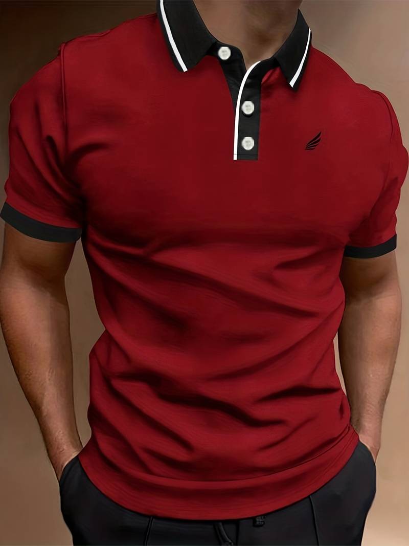 Polo homme avec col contrasté et broderie logo – Polo manches courtes pour loisirs, business casual et tenues d'été