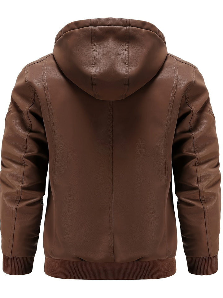Nathanael - Wasserdichte winddichte PU Leder Winterjacke für Männer mit Kapuze