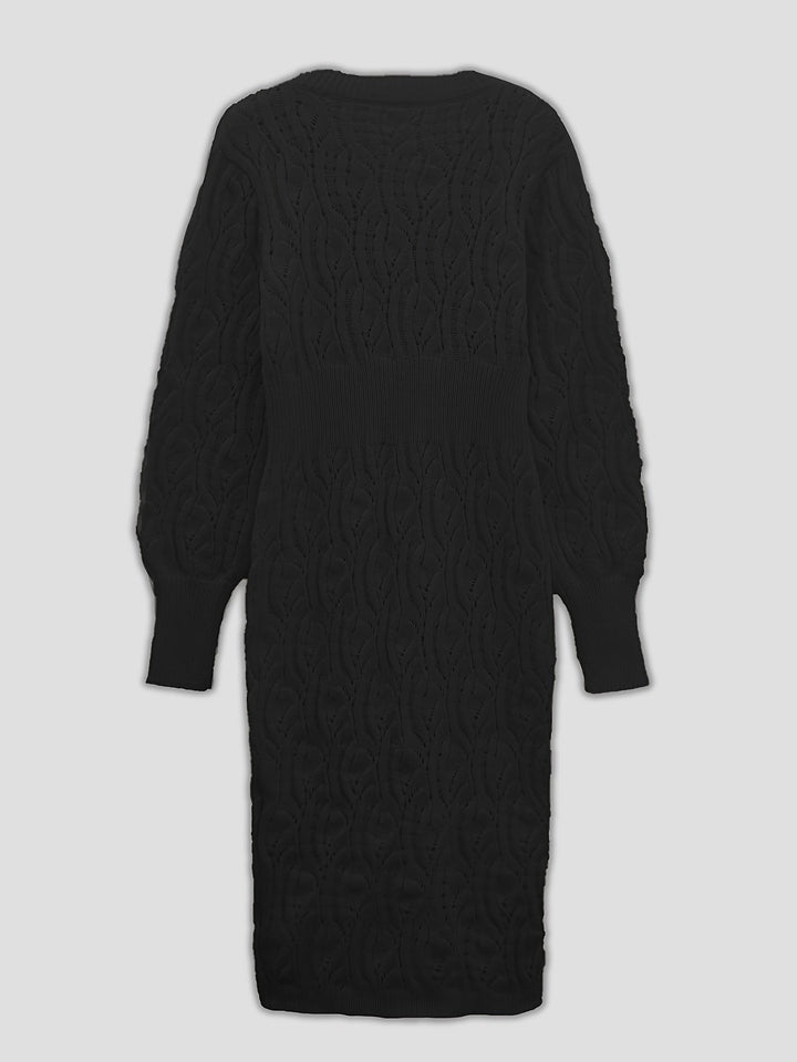 Pull-over décontracté en coton uni à trous col en V manches longues robe midi formelle pour dames | Idéal pour les occasions formelles