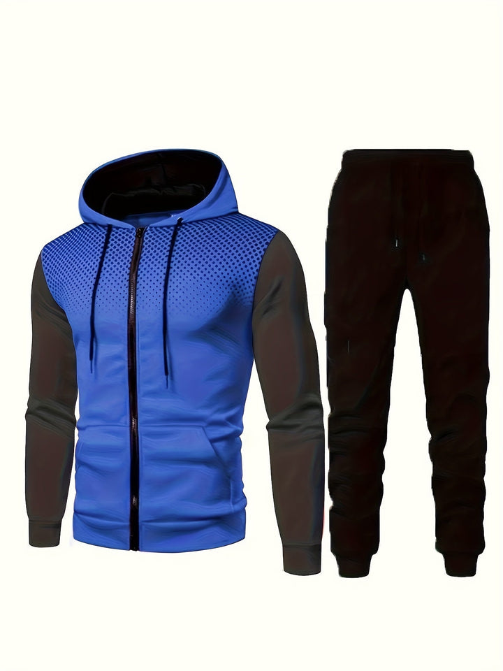 Casual fleece sweatshirt tracksuit with hood, long-sleeved and drawstring pants for men | Perfect for leisure activities