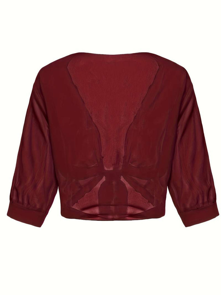 Bolero in chiffon da donna con nodo a fiocco – giacca corta trasparente per abiti da sera e outfit estivi
