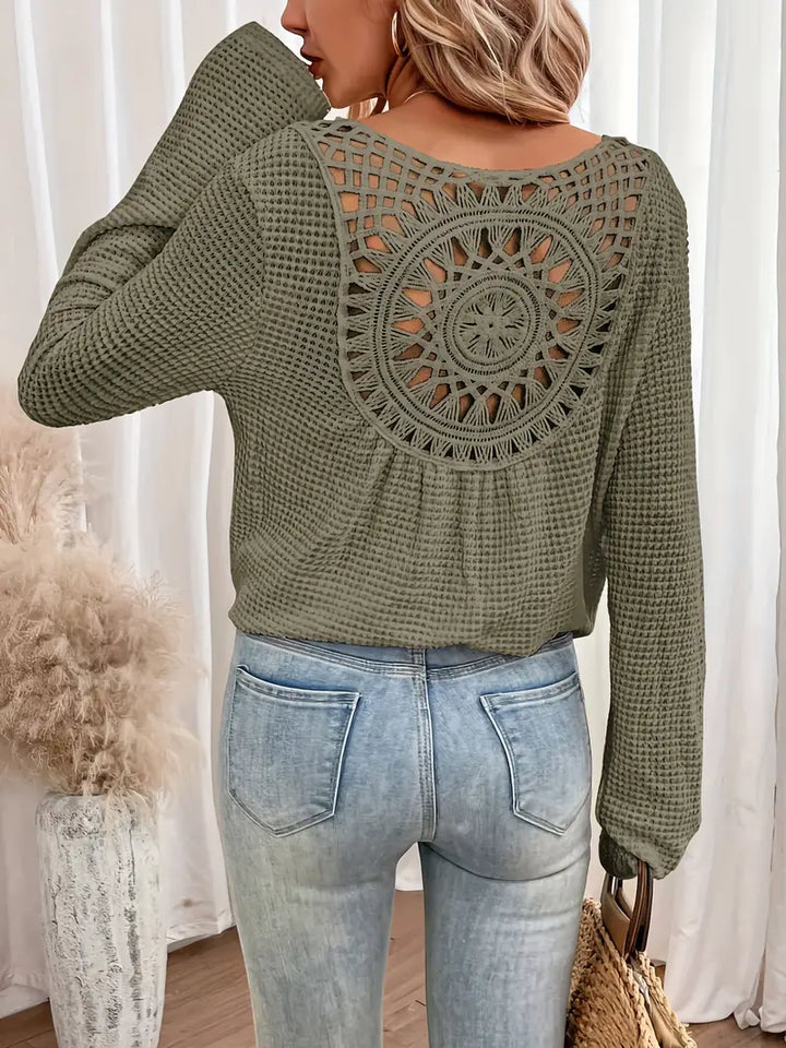 Lillibeth - Pull élégant avec encolure en V gaufrée pour femmes