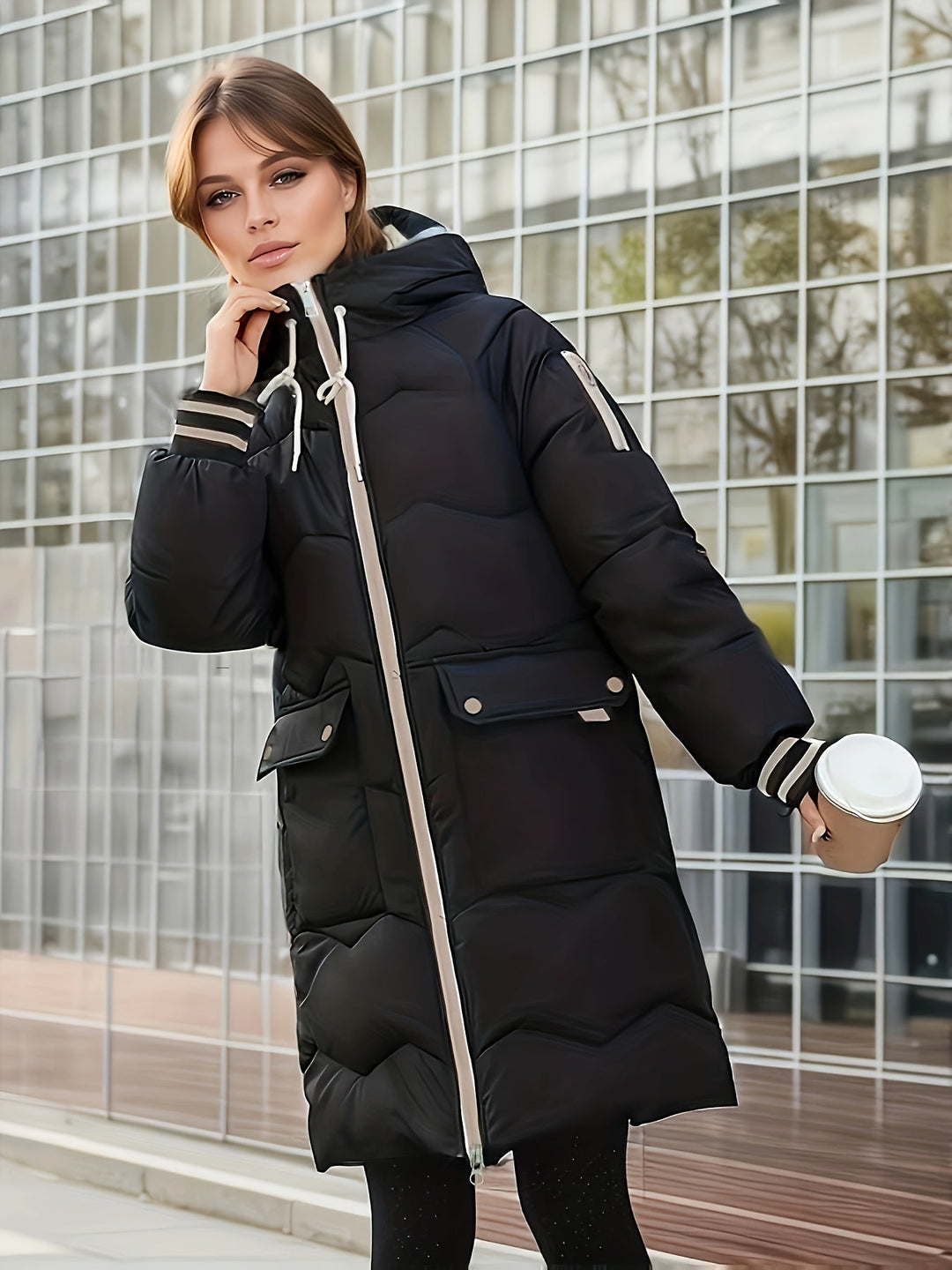 Modische warme Puffer-Winterjacke mit Kapuze für Damen | Perfekt für Winter