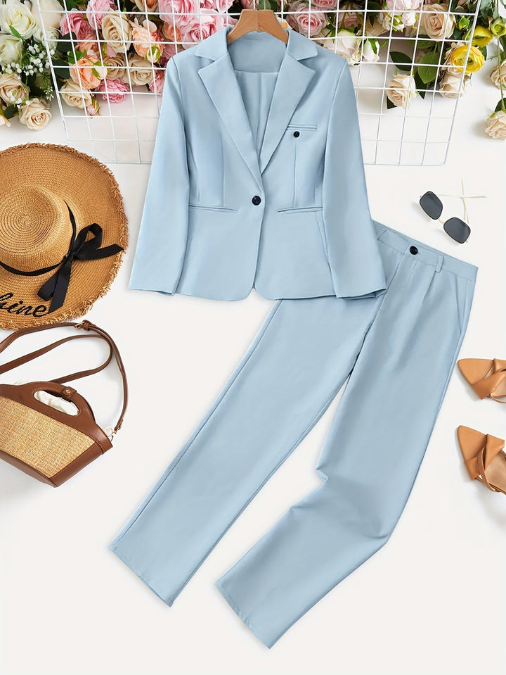 Elegantes Blazer Mit Knopfdetails Und Hosen Outfit Set Für Damen | Für formelle Anlässe