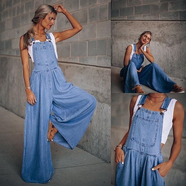 Salopette da donna in denim – vestibilità ampia della gamba con vibrazione retrò