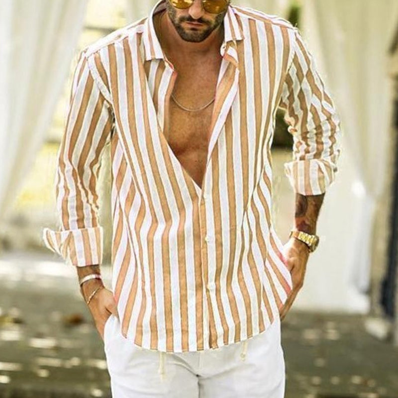 FELI Chemise élégante pour homme à rayures – Col classique, coupe décontractée, parfaite pour l'automne et le printemps