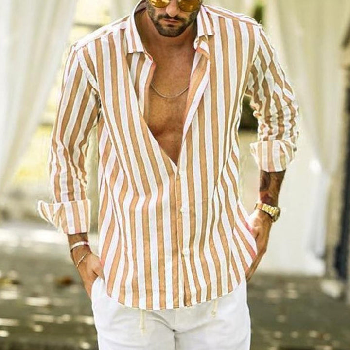 FELI Chemise élégante pour homme à rayures – Col classique, coupe décontractée, parfaite pour l'automne et le printemps