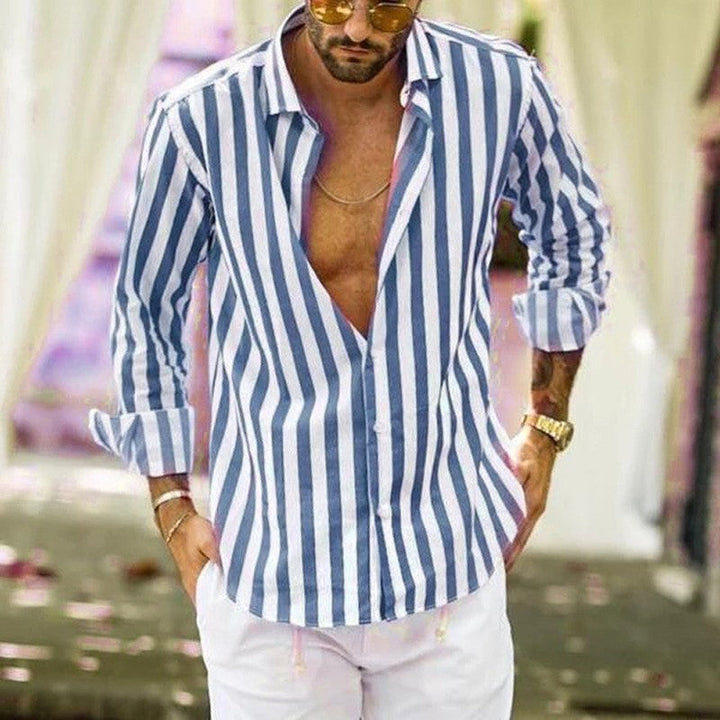 FELI Chemise élégante pour homme à rayures – Col classique, coupe décontractée, parfaite pour l'automne et le printemps