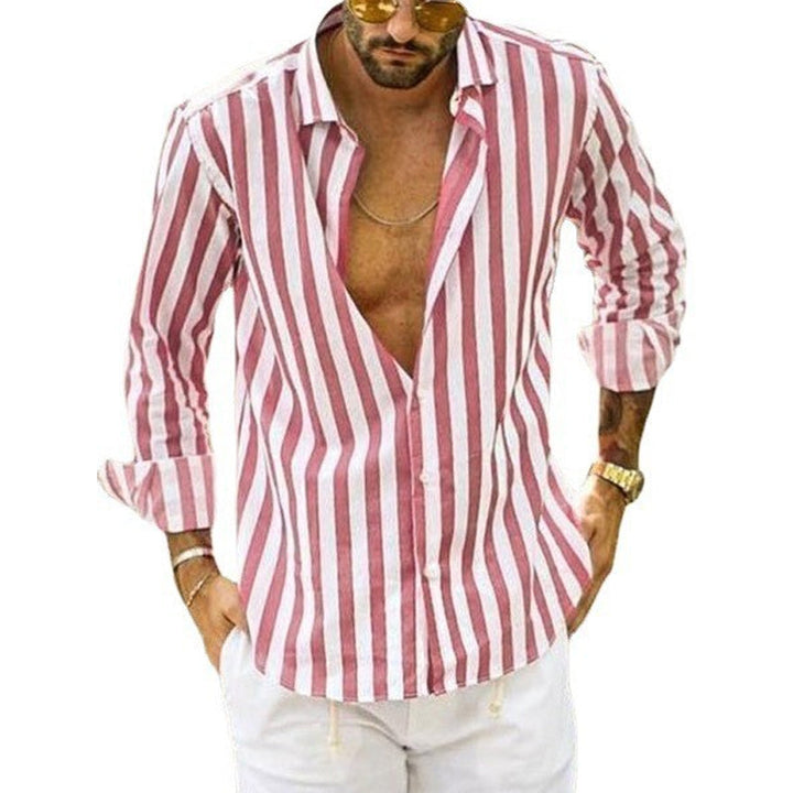 FELI Chemise élégante pour homme à rayures – Col classique, coupe décontractée, parfaite pour l'automne et le printemps