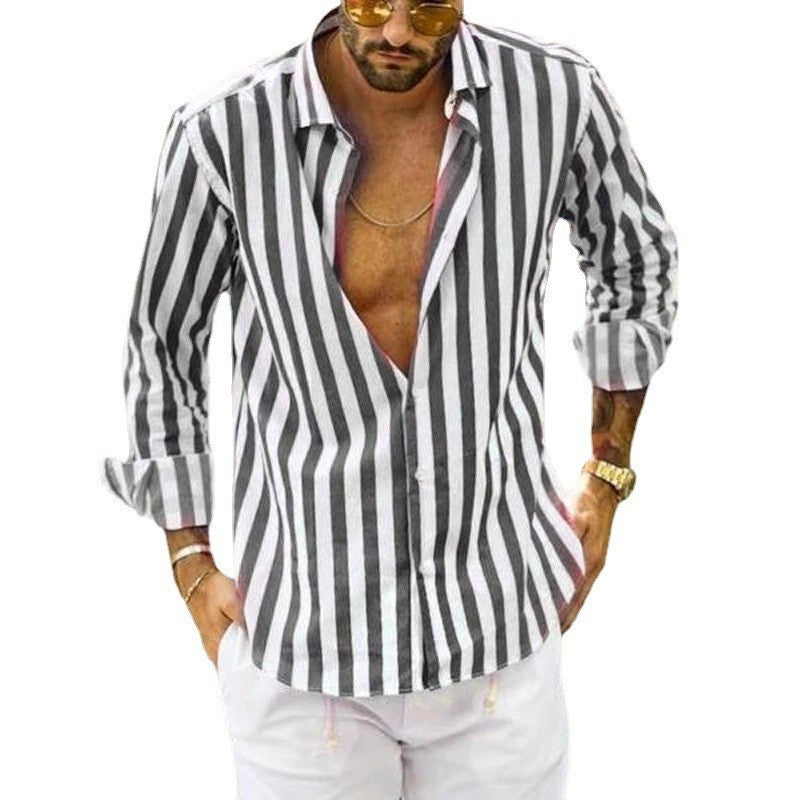 FELI Chemise élégante pour homme à rayures – Col classique, coupe décontractée, parfaite pour l'automne et le printemps