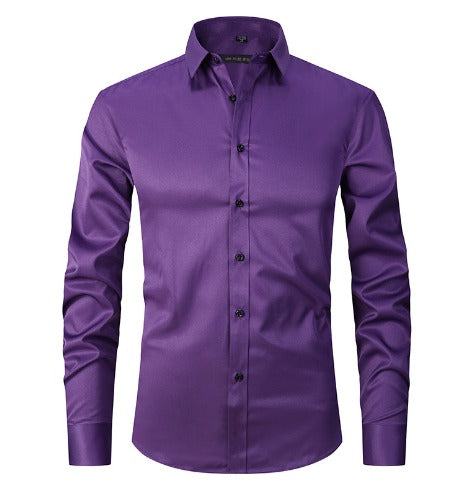 Chemise business slim fit pour hommes avec boutons contrastés – Chemise classique à manches longues pour bureau, occasion & quotidien