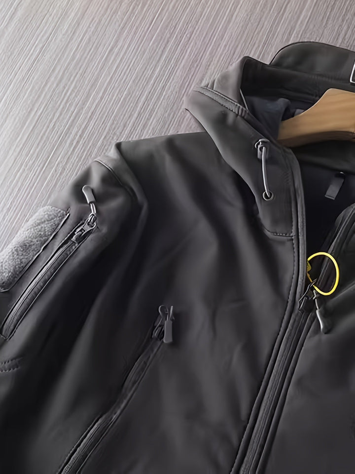 Veste softshell homme – Veste tactique extérieure coupe-vent avec capuche et poches zippées