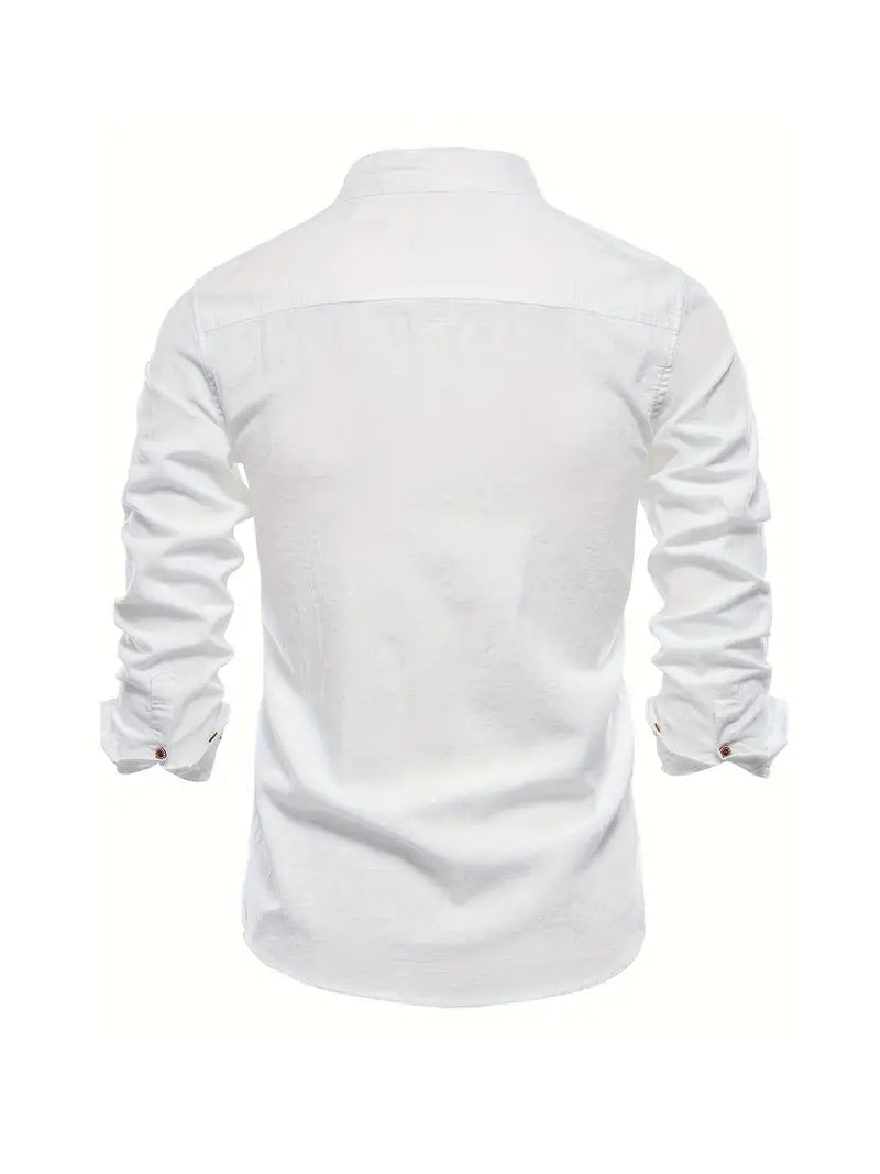 Chemise homme avec col montant – Chemise à manches longues slim fit pour affaires, loisirs et événements