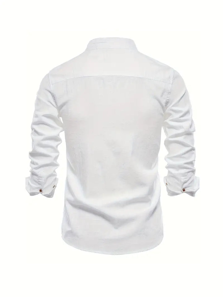 Chemise homme avec col montant – Chemise à manches longues slim fit pour affaires, loisirs et événements
