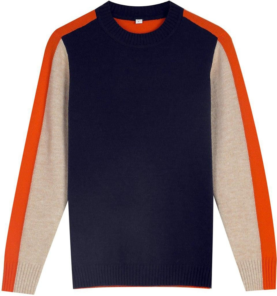 Aquisha | Pull pour femmes avec rayures rétro en marine et orange