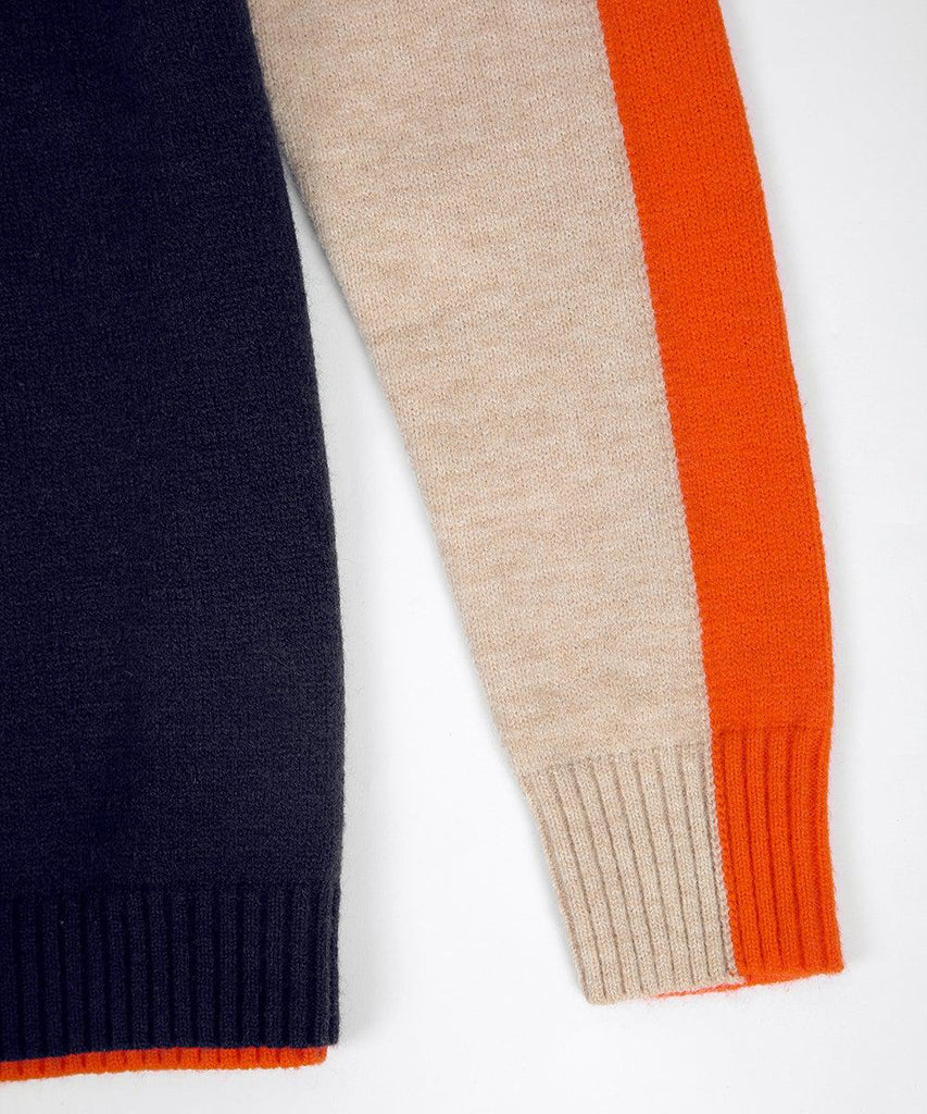 Aquisha | Pull pour femmes avec rayures rétro en marine et orange