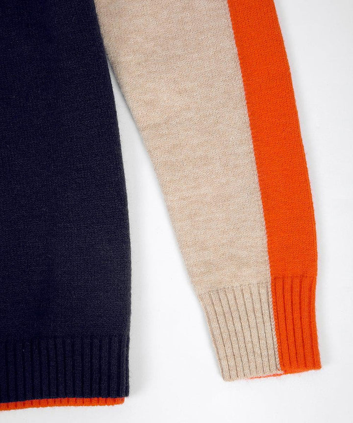 Aquisha | Pull pour femmes avec rayures rétro en marine et orange