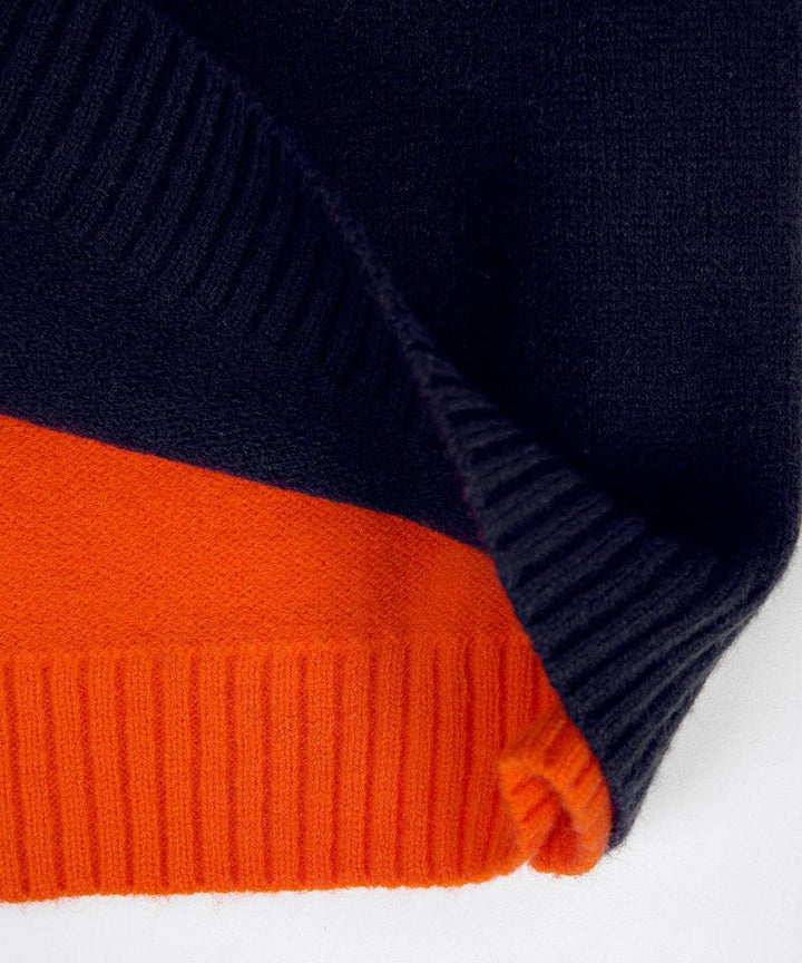 Aquisha | Pull pour femmes avec rayures rétro en marine et orange