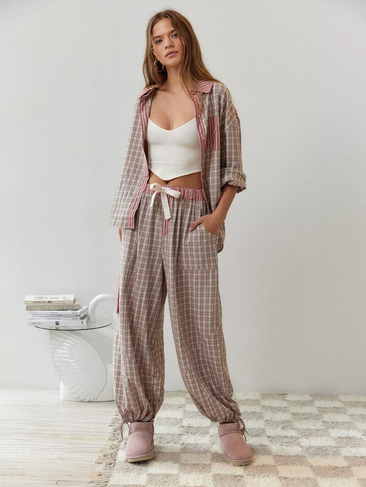 Set pigiama taglio comodo con dettagli in pizzo per donna