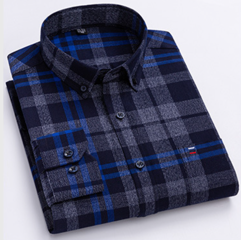 Chemise à carreaux pour homme avec col boutonné – Chemise à manches longues pour affaires et loisirs au bureau et au quotidien