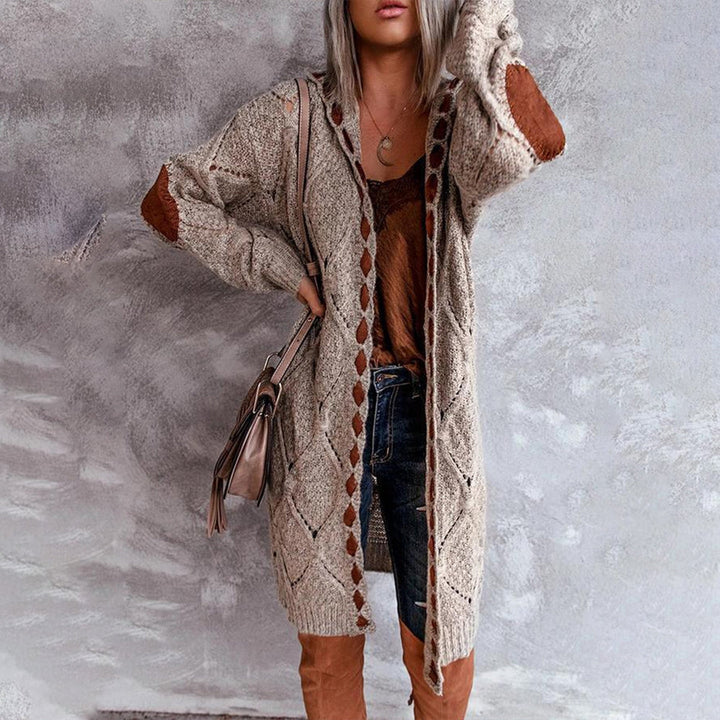 Elle - Cardigan lungo con toppe sui gomiti