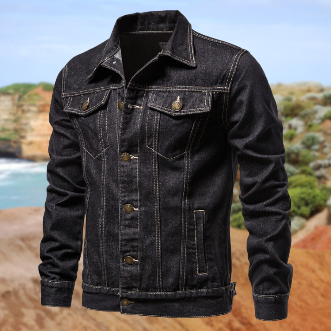 Veste en jean homme avec coutures contrastées et fermeture à boutons – Classique robuste du style street pour le quotidien et les loisirs