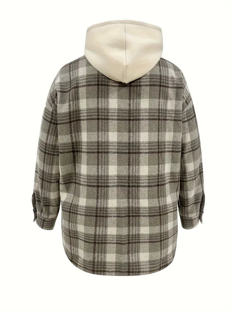 Karierte Damen Overshirt-Jacke mit Knopfleiste – Gefütterte Übergangsjacke im Shacket-Stil