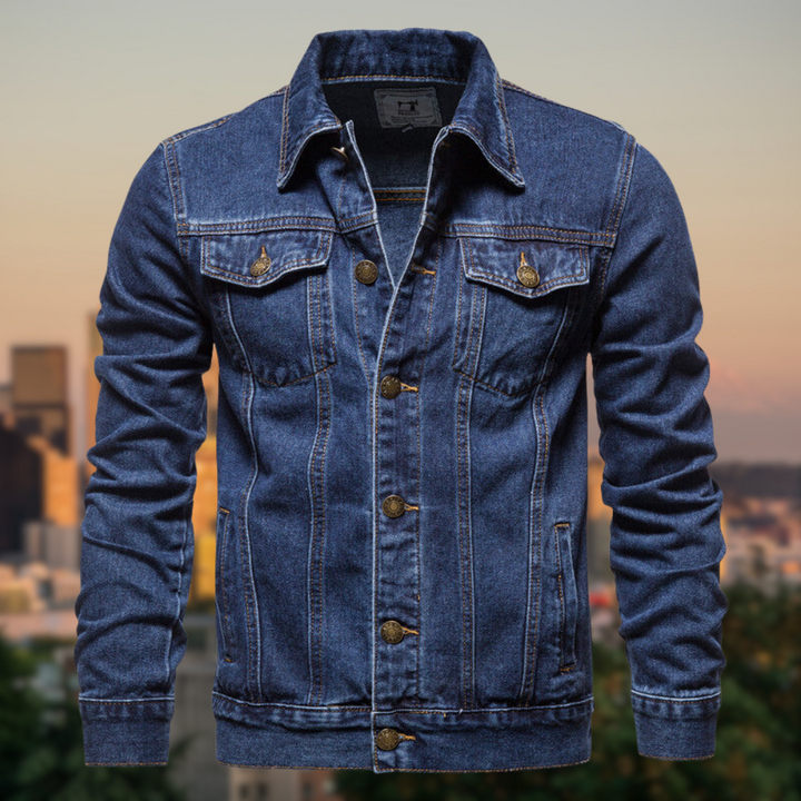 Veste en jean homme avec coutures contrastées et fermeture à boutons – Classique robuste du style street pour le quotidien et les loisirs
