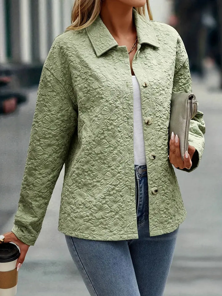 Damen Blusenjacke mit Blumenstickerei – Elegante Hemdjacke im Oversize-Look für Frühling & Herbst