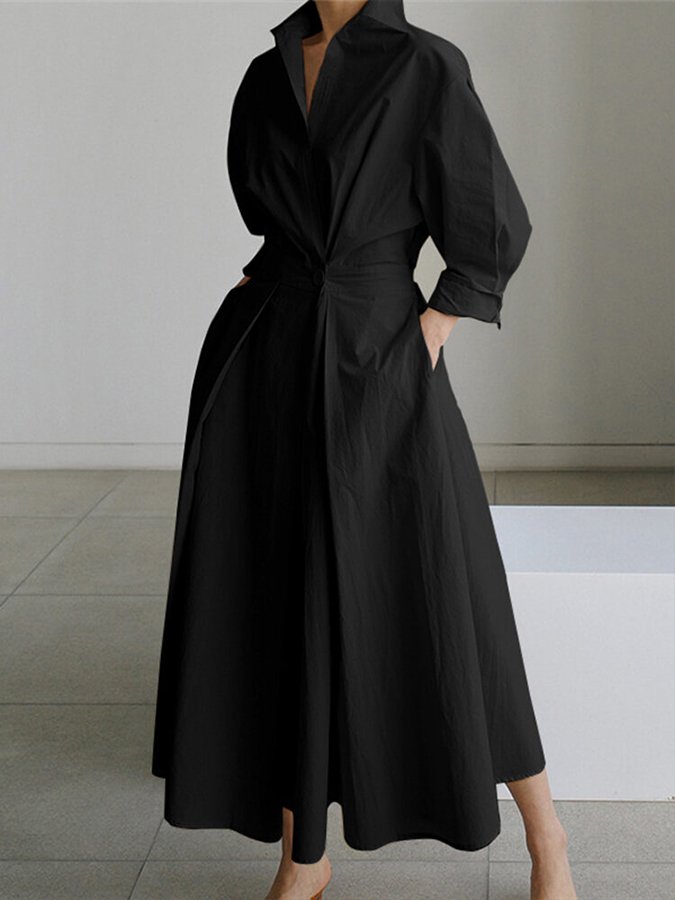 Oversized Hemdkleid für Damen – Minimalistisches Langkleid mit Kragen & weitem A-Linien Schnitt für Frühling & Sommer