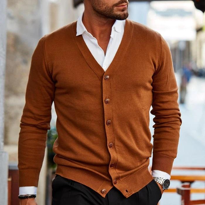 Cardigan homme en maille fine – col en V élégant avec patte de boutonnage, idéal pour le bureau, le quotidien et les looks superposés
