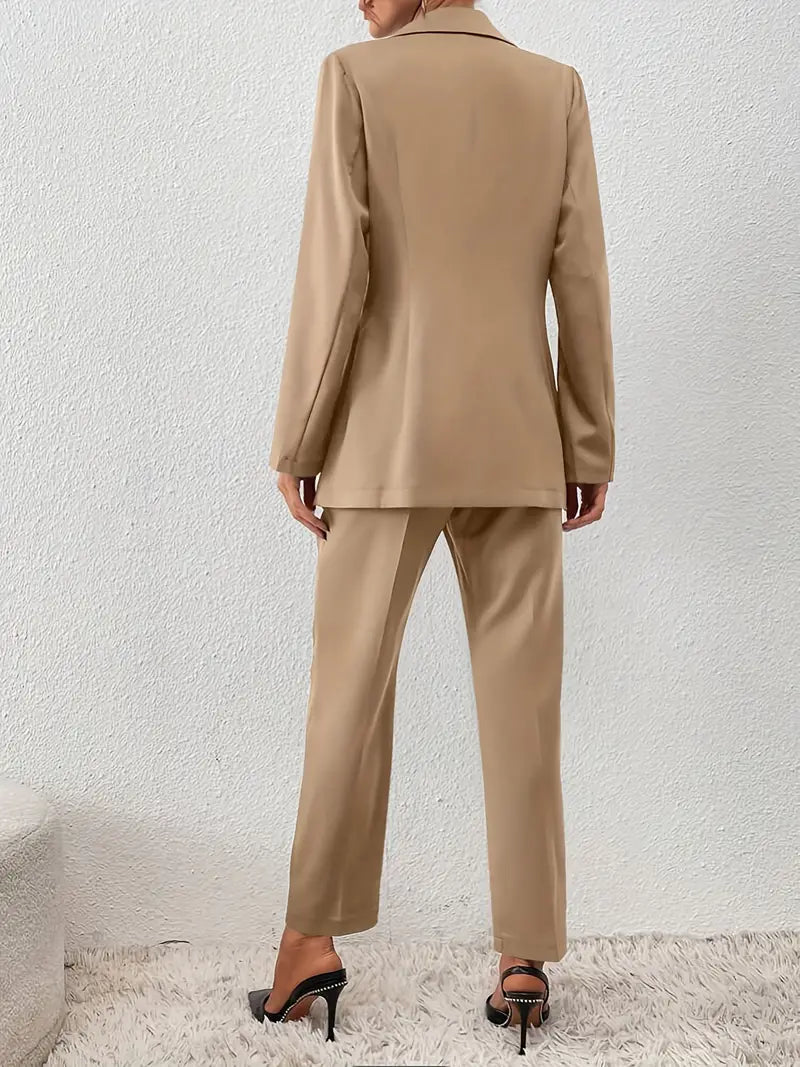 Ensemble élégant deux pièces, blazer à double boutonnage avec col à revers